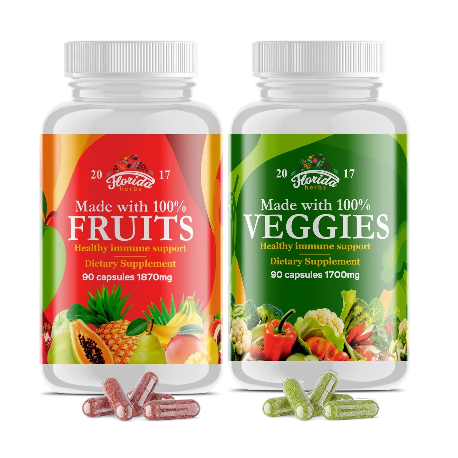 Fruits and Vegetables Supplement - 90 Fruit and 90 Veggie Capsules