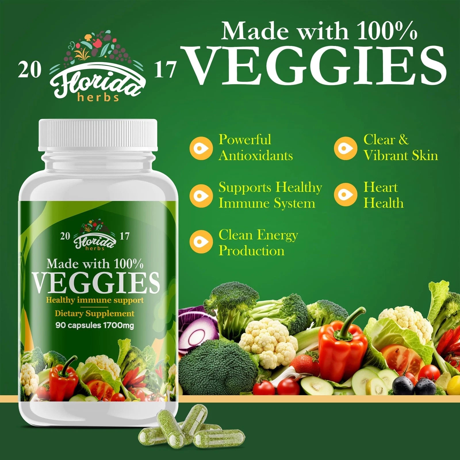 Fruits and Vegetables Supplement - 90 Fruit and 90 Veggie Capsules
