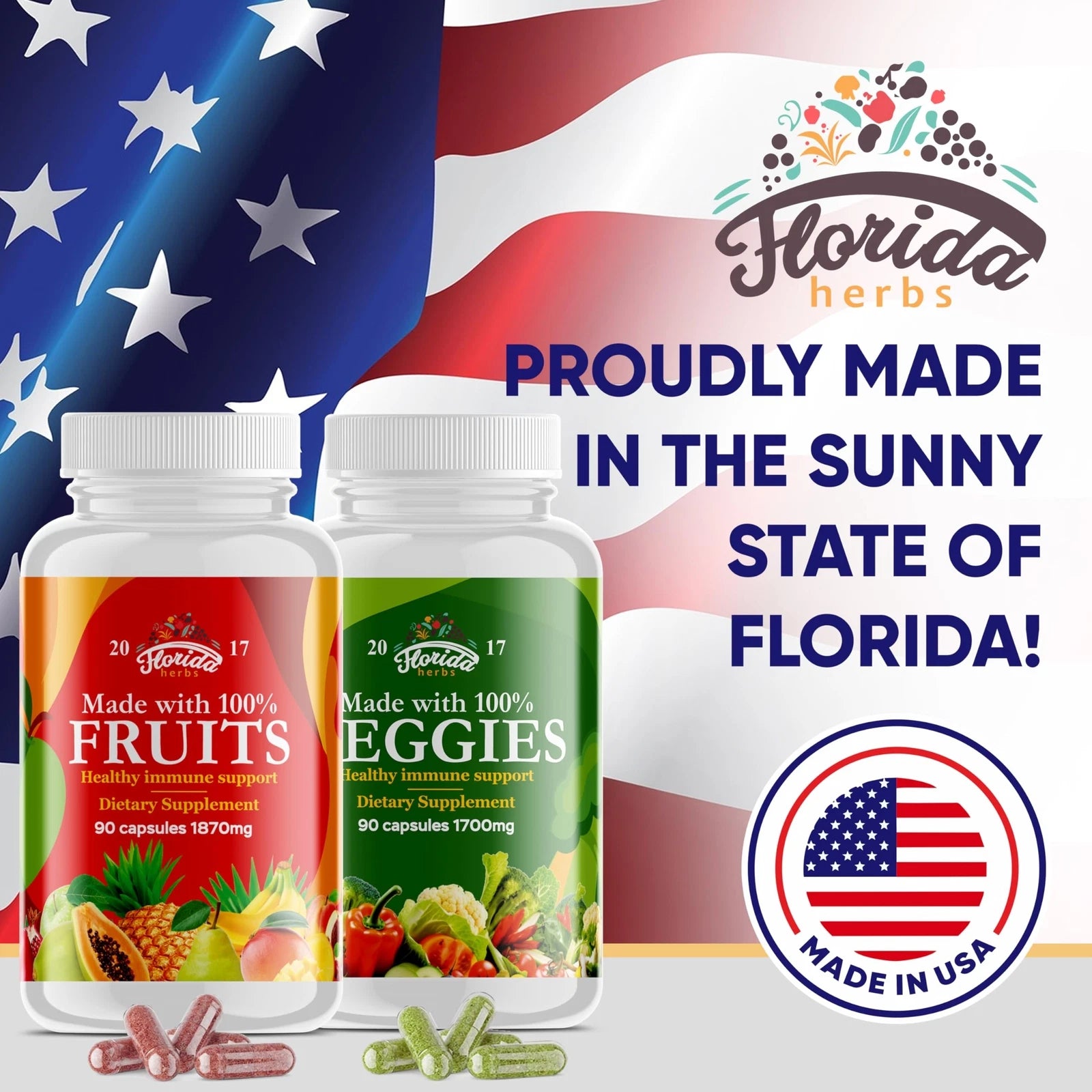 Fruits and Vegetables Supplement - 90 Fruit and 90 Veggie Capsules