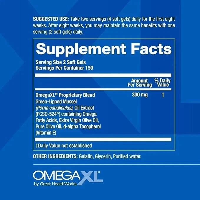 Omega-XL 300 Count Softgels Joint Pain Relief, Potent Small Softgel