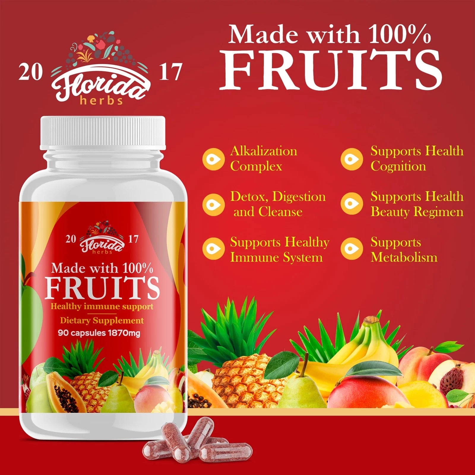 Fruits and Vegetables Supplement - 90 Fruit and 90 Veggie Capsules